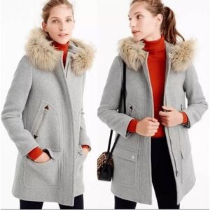 J. Crew Chateau Parka Italian Wool Stadium Cloth Coat Fur Hood Size 4